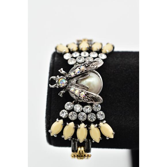 Lulu Frost for J.Crew Bee Fly Insect Bracelet Crystal Chain Signed Y2K BinAW - Picture 1 of 12